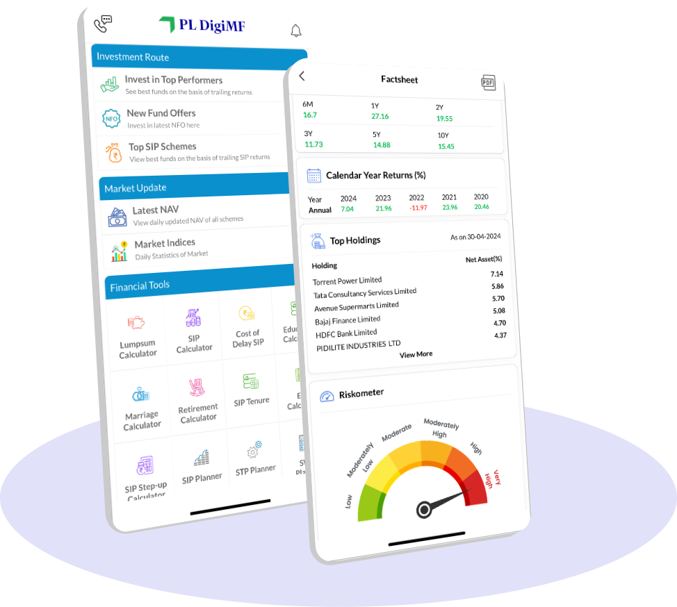 DigiMF mutual fund application screens